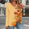 Autumn Leaves Print Women Tshirts Ladies Tops Long Sleeve V-neck Pullover Femme T-shirts T Shirt For Women