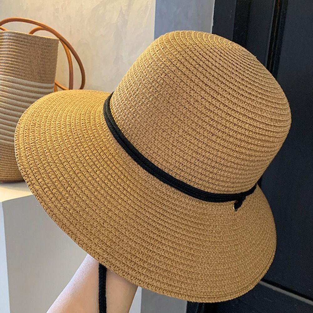 Wide Brim Women's Straw Hat Foldable Visor Cap Fashion Straw Bucket Hat Vacation