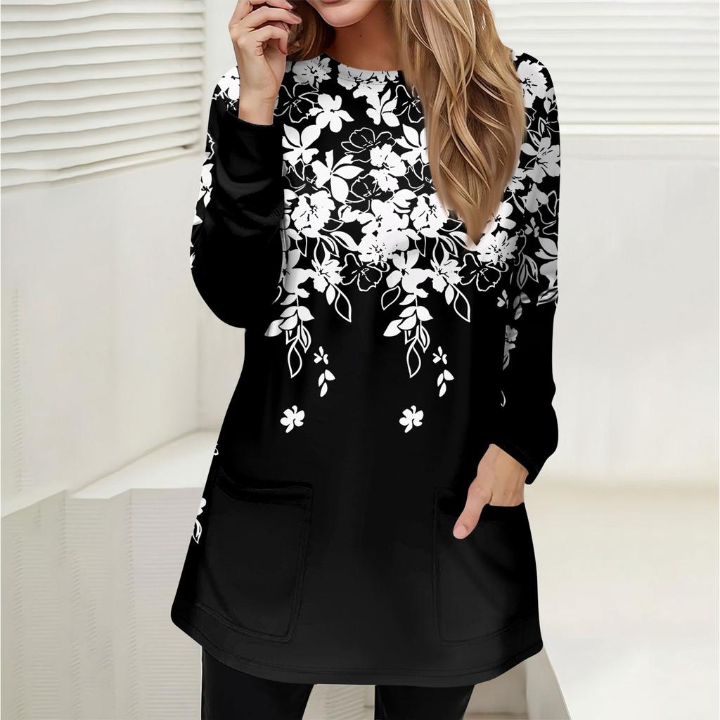 Женская толстовка, пуловер, спортивная одежда, карман, принт, повседневный топ с круглым вырезом и длинными рукавами