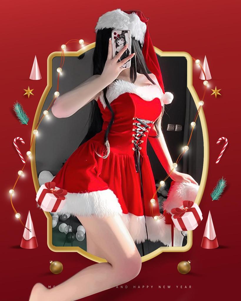 Санта Санта Нарядный Санта Выступление Новый M [akaien] Косплей, Милый, Женский, Костюм, Набор из 4 предметов, 2 способа ношения, Рождество, Женский, Платье, Сексуальный, Клаус,