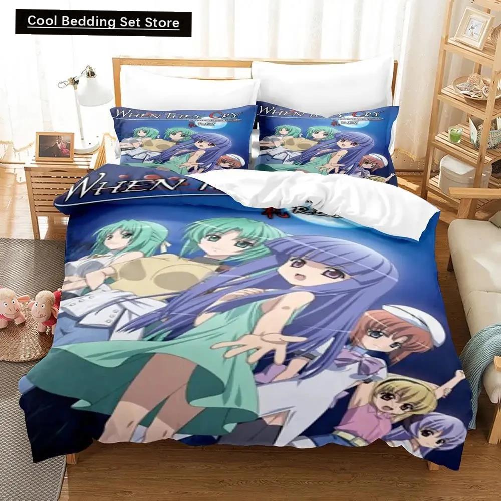 3D Anime Higurashi When They Cry Bedding Set Duvet Cover Bed Set Quilt Cover Pillowcase Comforter King Queen Size Boys Adult