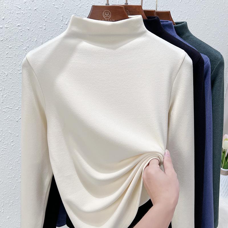 Autumn and Winter Women's Bottoming Shirt Dralon Warm Half Turtle-neck Long-sleeved Double Faced Velvet Inner Tops