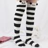Soft Coral Fleece Sweet Knee Socks Winter Warm Girl Women Cute Cartoon Animal Stockings Striped Cozy Thigh High Christmas Gift