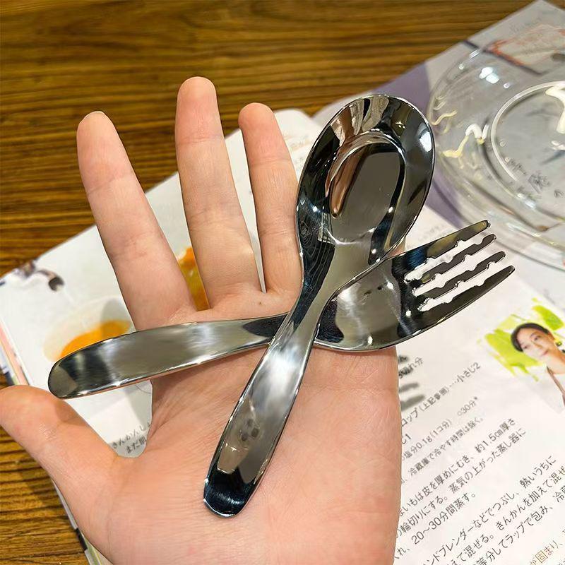 Набор детских ложек из нержавеющей стали: Ложка для кормления ребенка, вилка, ложка для супа, маленькая ложка для риса, портативный и симпатичный дизайн.