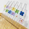 6pcs Flower Drinking Straw Set High Borosilicate Glass Bent Straws Set with Brush Milk Shake Coffee Cocktail Straw Bar Drinkware