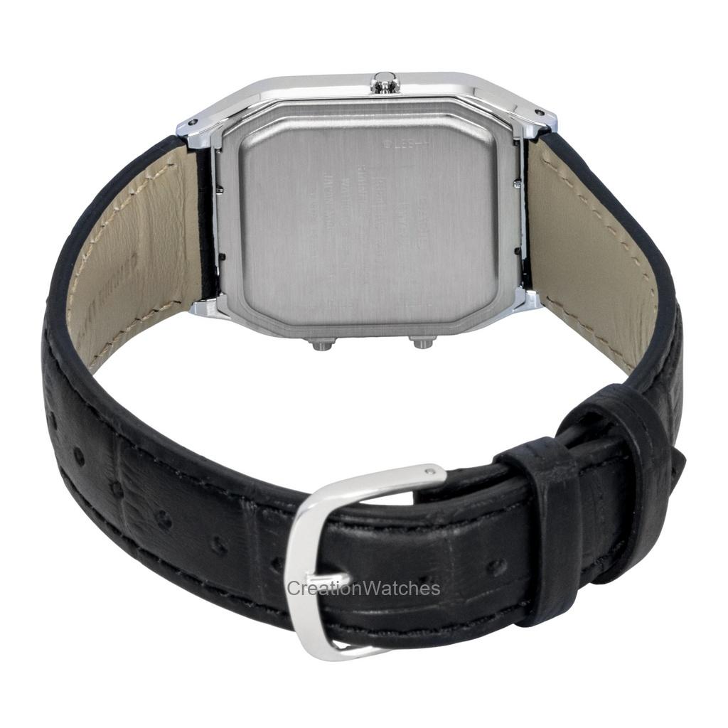 Casio Винтажные аналогово-цифровые часы унисекс с кожаным ремешком, черным циферблатом, кварцевые, AQ-230EL-1A