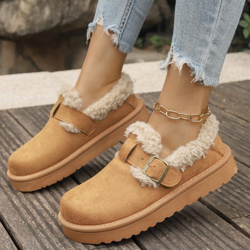 New Luxury Winter Women's Boken Shoes Plush Fashion Retro Bean Shoes Cotton Women's Flat Sole Slippers Platform Women Boots