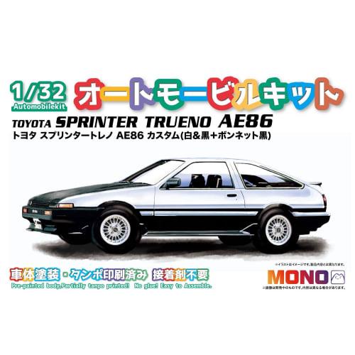 PLATZ/MONO 1/32 Автомобильный набор Toyota Sprinter Trueno AE86 Кастомный (Белый & Черный + Черный Капюшон) Пластиковая модель в собранном виде MN03
