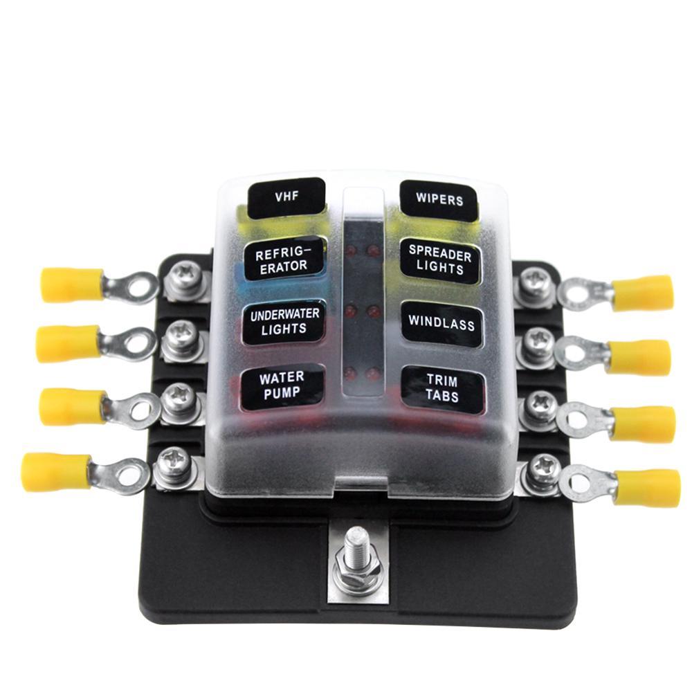 8 Way Blade Fuse Box Holder Fuse Blocks with LED Indicator 10Pcs Fuses 10Pcs Connector Terminals for Car Boat Marine