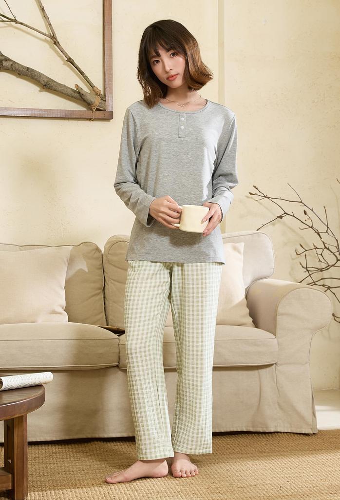 Пижама из хлопковой марли Vulcanodon, длинная, круглая, свободная, легкая, размер M, женская пижама, двухслойные карманы, рукава, воротник, посадка, мягкая, удобная,