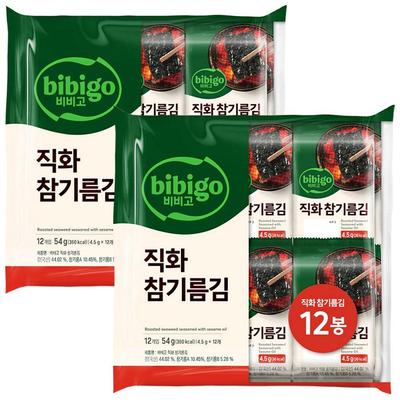 Bibigo Charcoal Roasted Sesame Oil Seaweed Snack Premium Roasted Laver 4.5g X 24 Packs