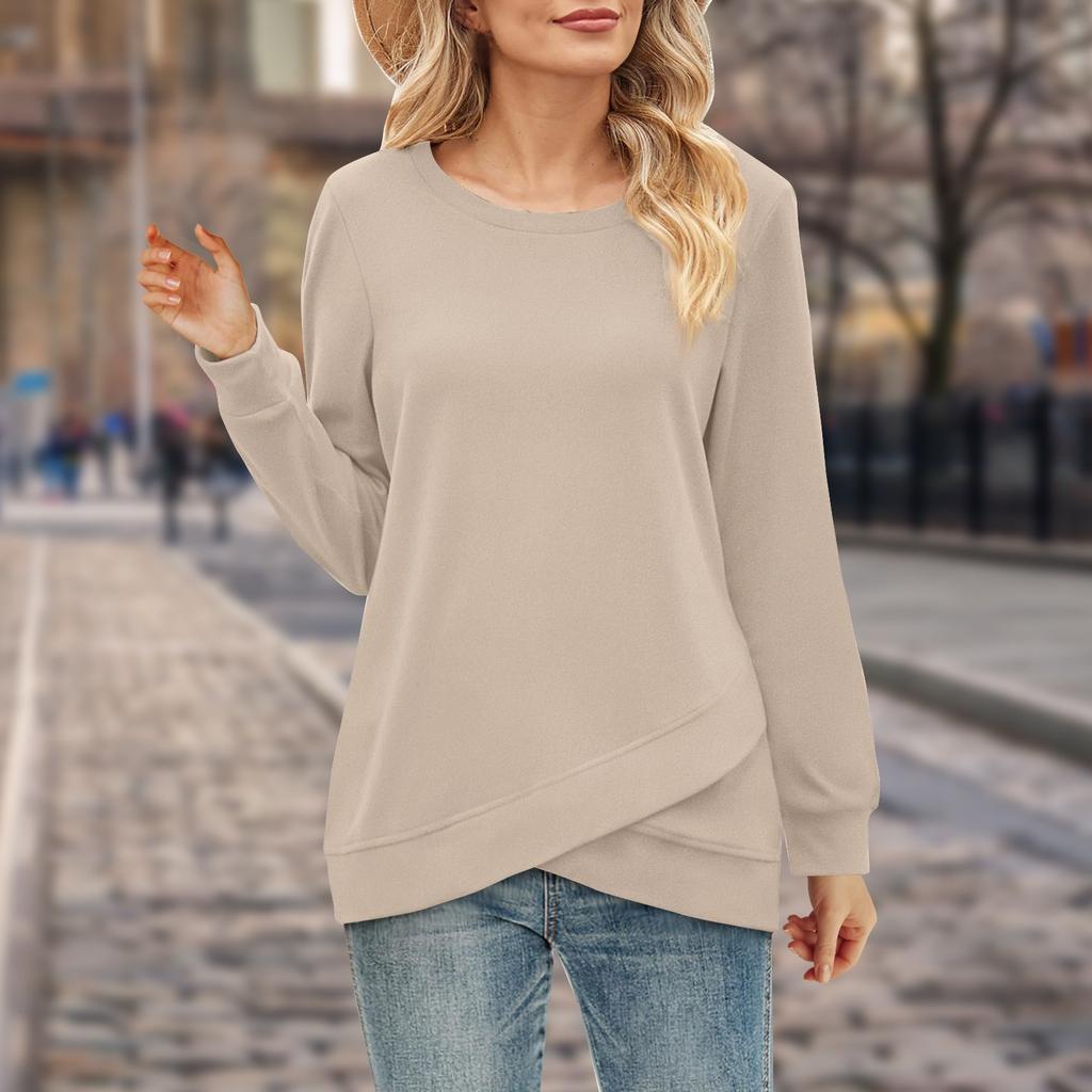 Новая женская однотонная толстовка с круглым вырезом, рубашка с длинными рукавами, осенние женские топы