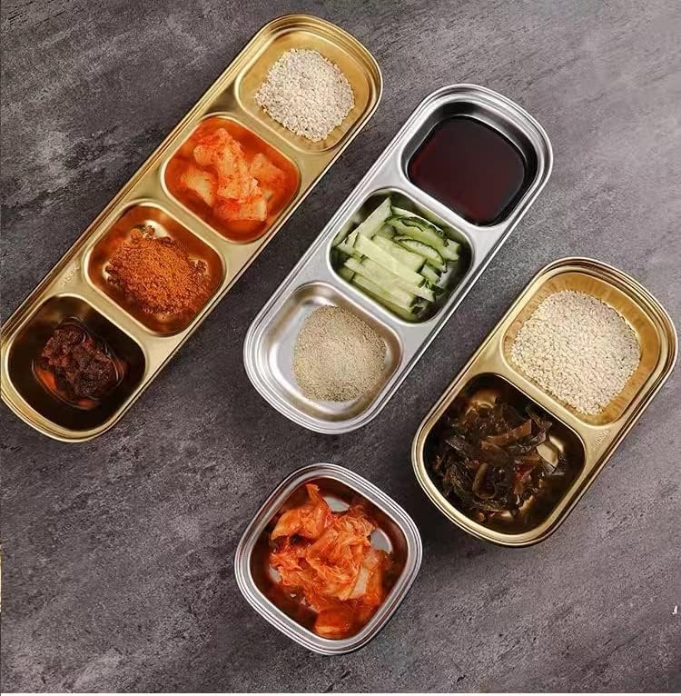 Korean Tableware Stainless Steel Condiment Divided Small Soy Sauce 2 Pieces Plate Plate, Plate, Plate, Pickles, Kimchi, Chilli, Seasoning, Spices,
