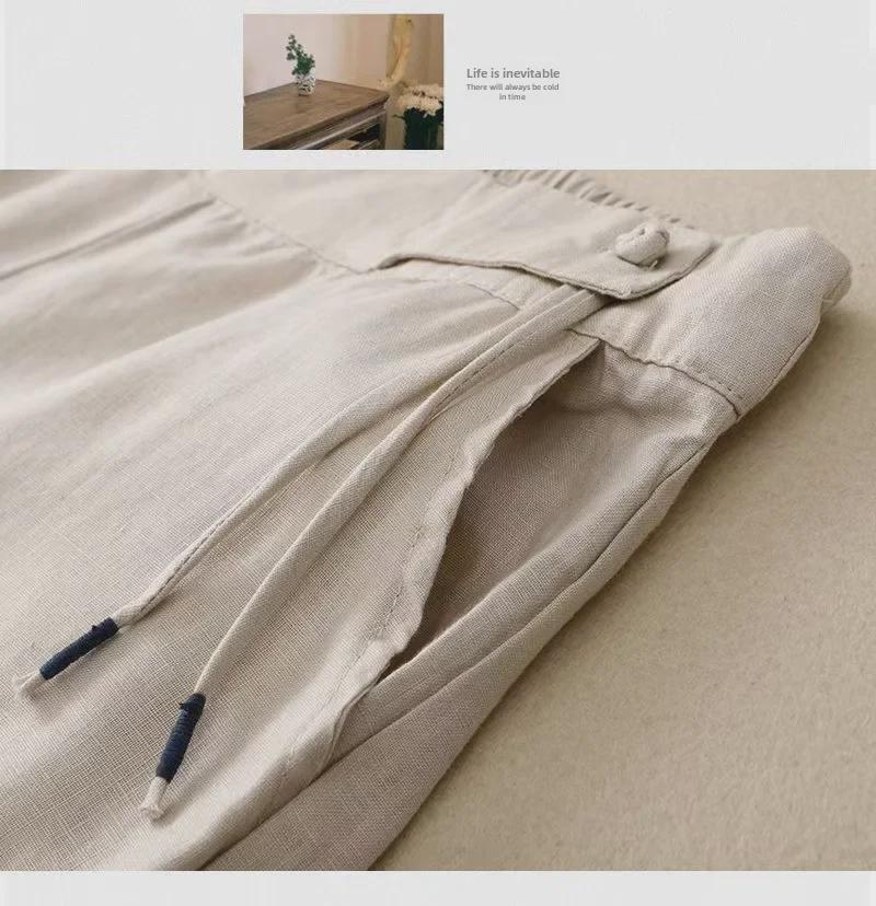 New Women's High-Waisted Retro Wide-Leg Pants - Spring/Summer Casual Cotton & Linen Draped Trousers