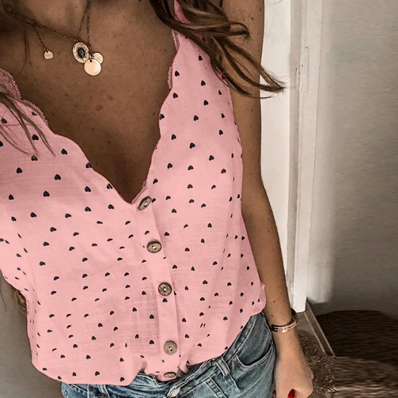 Женская сексуальная футболка с принтом пуговиц и V-образным вырезом