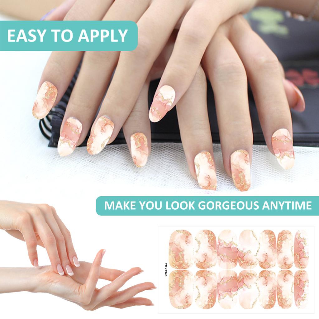 10/12 Sheets Full Cover Nail Stickers Self-Adhesive Nail Polish Gel Decals with Nail File DIY Creative Nail Art Sticker Decor