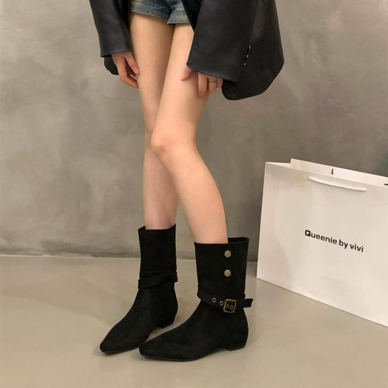 Винтажные ботильоны из замши на толстом каблуке в стиле вестерн, цвета хаки, женские ботинки 2025, весенне-осенние ботинки, квадратные ботинки-мартины