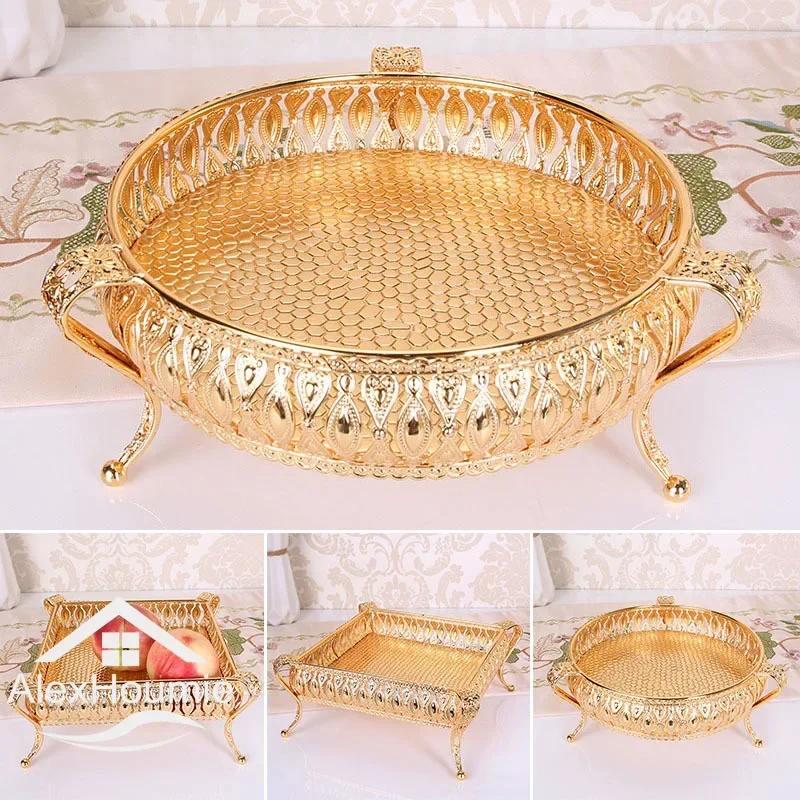 Retro Style Gold Serving Tray Fruit Snack Dessert Candy Storage Plates Dish Stand for Home Bar Party Coffee Wedding Decoration