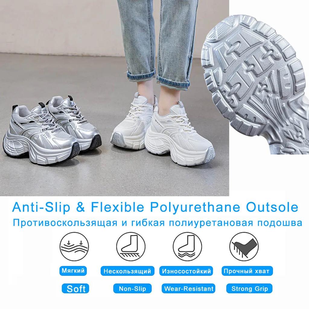 Fujin 8.5cm Air Mesh Синтетическая микрофибра Дышащая вулканизированная женская обувь Повседневные летние кроссовки на платформе высокого бренда Кожа