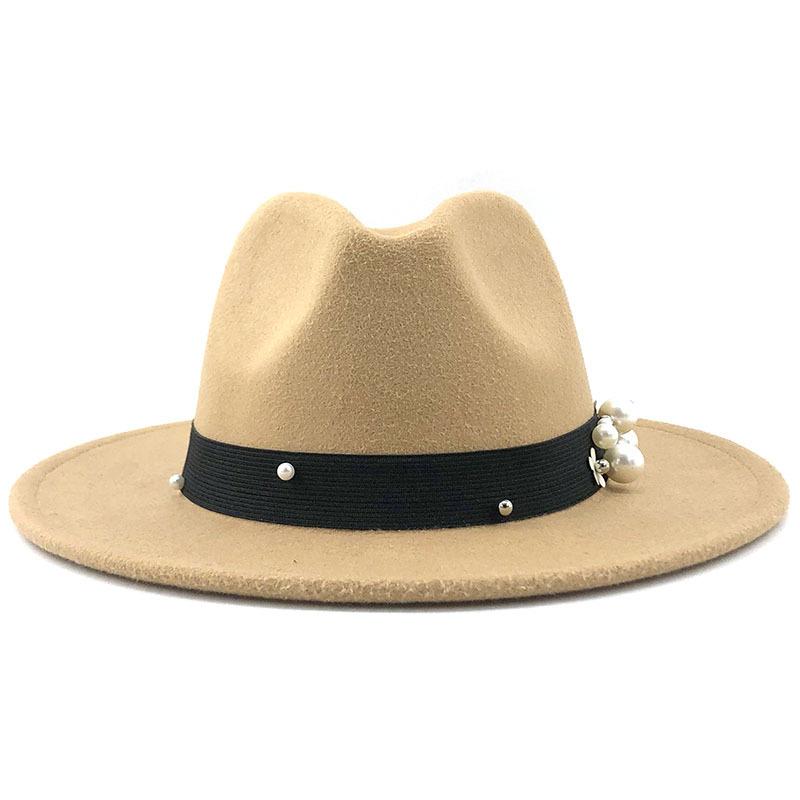 Men Women Wide Brim Wool Felt Jazz Fedora Hats British Style Trilby Party Formal Panama Cap Black Yellow Dress Hat 56-58-60CM