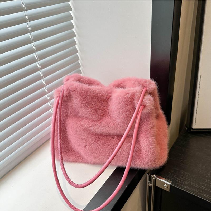 Женская пушистая сумка через плечо Сумка с верхней ручкой Новая модная женская осенне-зимняя сумочка Мягкий плюшевый универсальный шоппер KTY