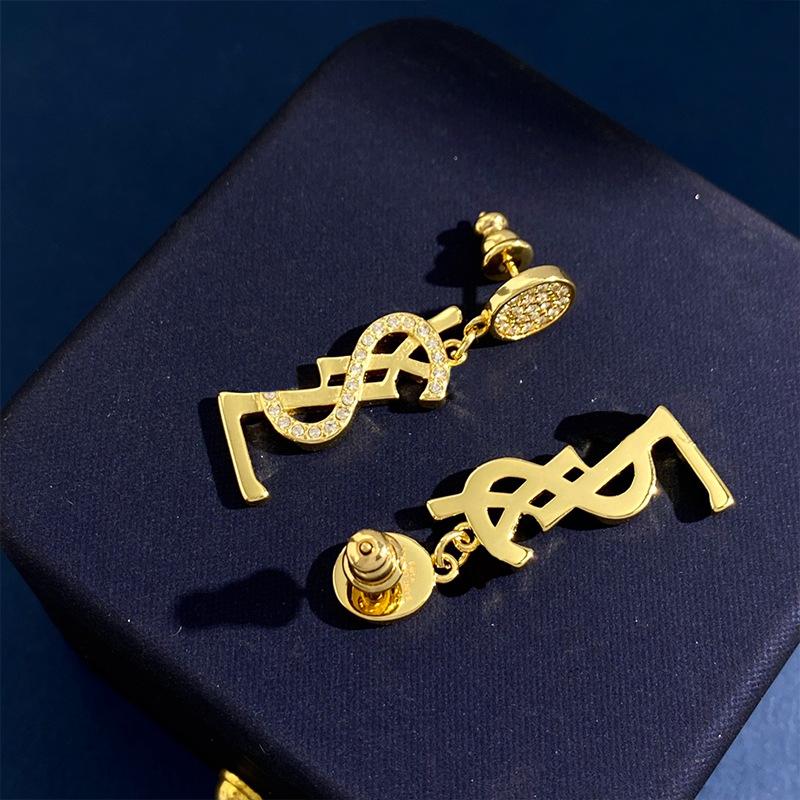 Серьги Fashion Bazaar Poplar Forest Letter Diamond Ys, женственные, с круглым лицом, тонкие, длинные, в стиле ретро в стиле Гонконга