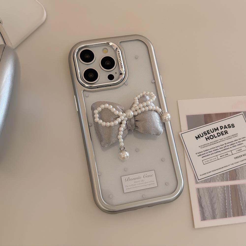 Объемный жемчужный бант Чехол для iPhone 15 iPhone 14 Акриловый 16 Подходит для 13promax Стиль легкой роскоши