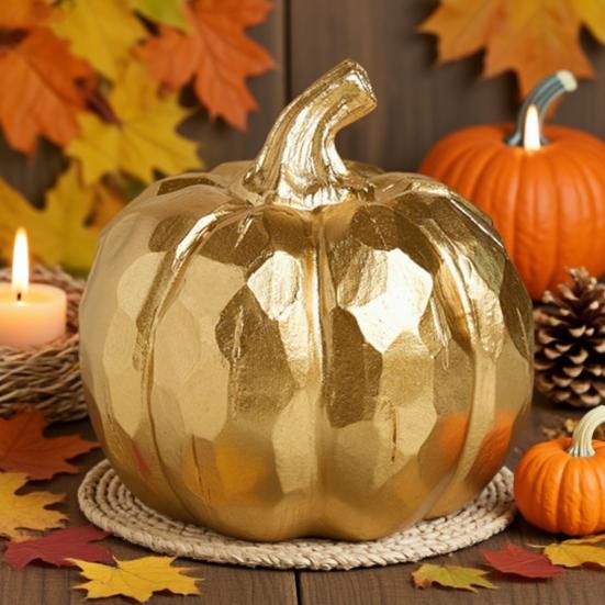 Indoor Modern Pumpkin Fall Decor Shiny Vivid Color Holiday Party Elegant Tabletop Decoration Resin Artificial Pumpkin
