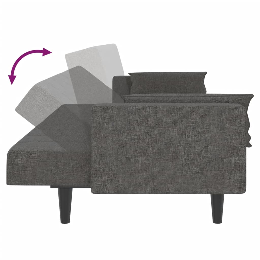 2 Seater Sofa Bed with 2 Cushions Dark Grey Fabric