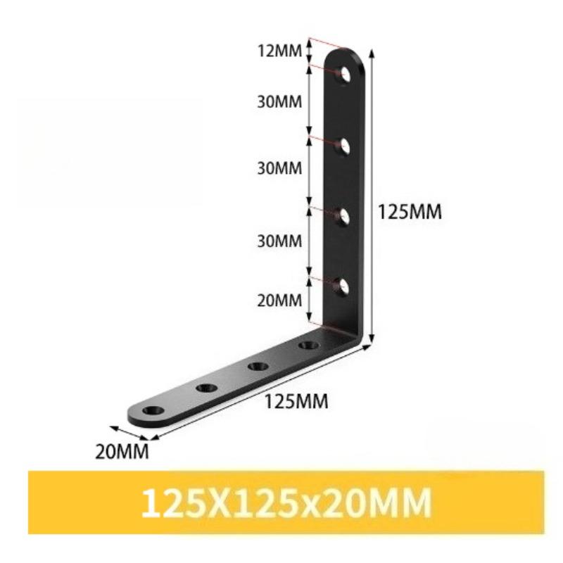 Black L-shaped Bracket - Heavy-duty Corner Bracket with Screws for Wooden Bookshelves, Steel Structure Right Angle Support