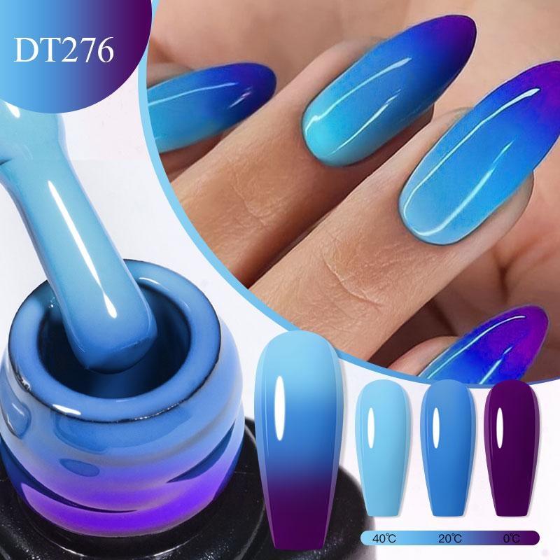 7ml Purple Glitter Auroras Thermal Gel Nail Polish Winter 3 Layers Temperature Color Changing Semi Permanent Manicure Nail Art Gel Varnish