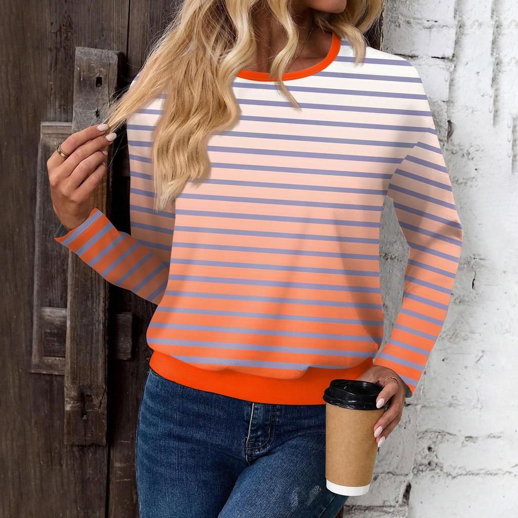 Женский модный повседневный топ с длинными рукавами и принтом, открытыми плечами и круглым вырезом