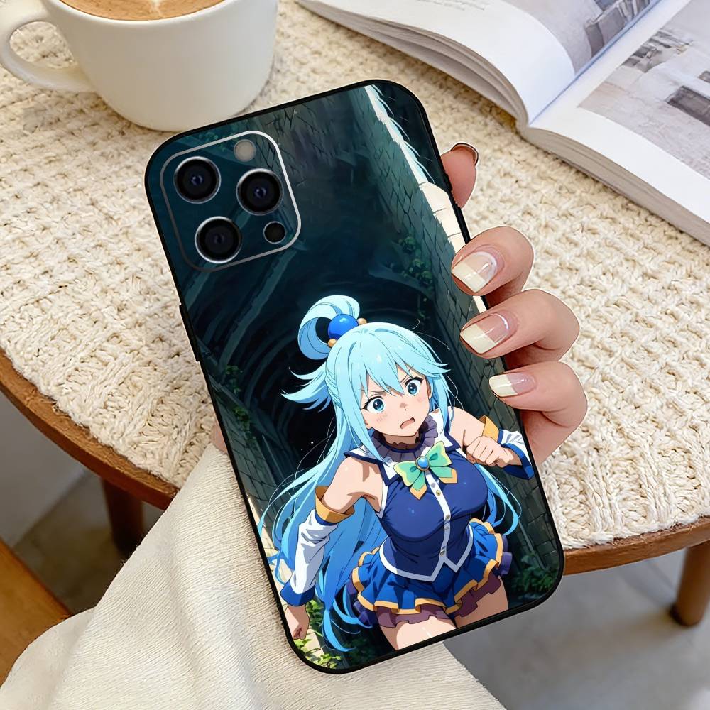 A-Aqua Аниме KonoSuba S-S Чехол для телефона iPhone 17, 16, 15, 14, 13, 12, 11 Plus, Pro Max, Другие Мягкий Черный Чехол