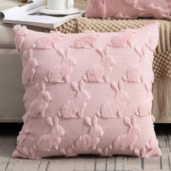 Plush Rabbit Pillow Cover 18 X 18 Inch Throw Pillow Cover Farmhouse Decor Pillow Case with Invisible Zipper for Sofa Bed Car Spring Decoration