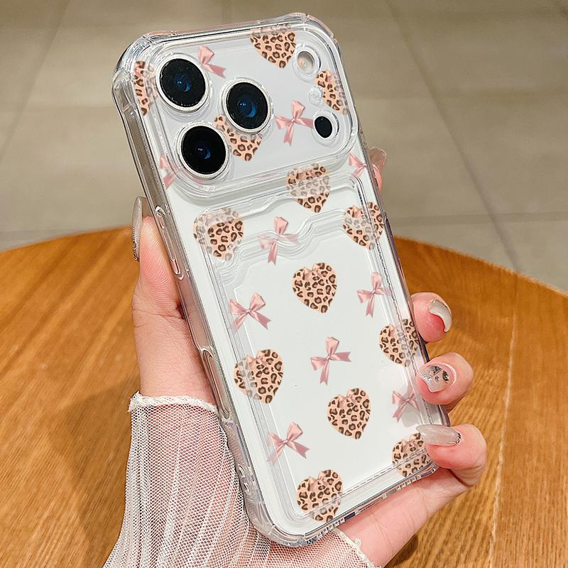 Чехол-кошелек с карманом для карт из ТПУ для iPhone 17 Pro Air 16e 16 15 14 13 Pro Max 12 11, цветной, с узором в виде сердечек, мягкая задняя крышка