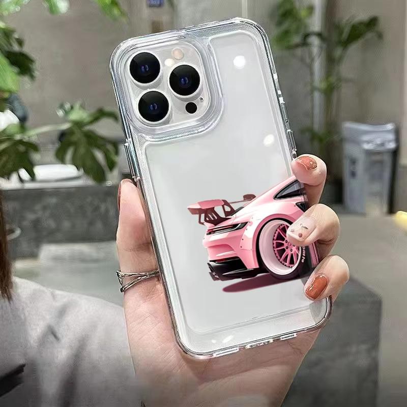 Phone Case For iPhone 17 16 15 14 Plus Pro Max 12 11 13 X XS XR Plus 16E 17Air Trendy Pink Luxury Car Transoparent Soft Cover