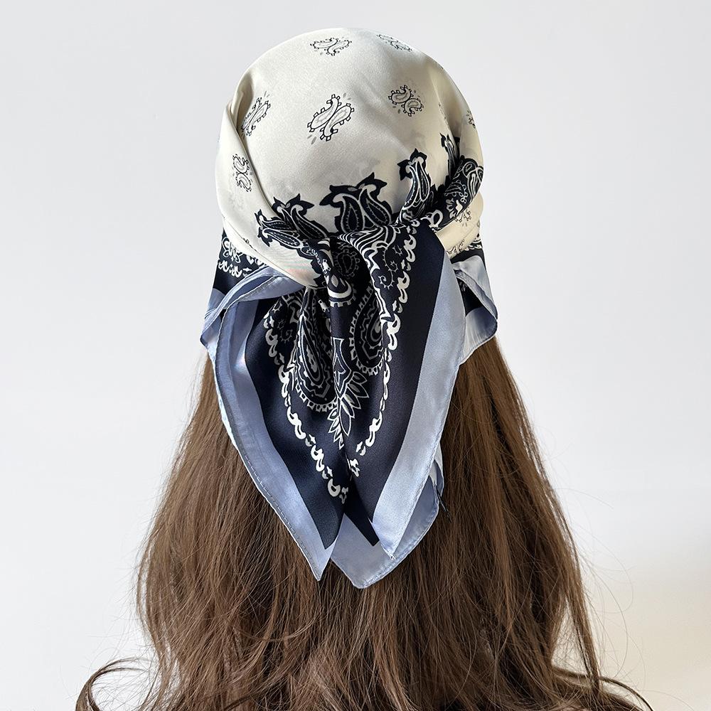 Black and white cashew floral silk scarves wholesale hot-selling, 71cm headscarves, headscarves, square scarves for women, summer thin scarves