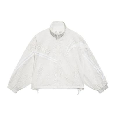 Li Ning Plain Letter Logo Полосатая молния воротник стойка повседневная куртка женские куртки Cloud-White AFDS344-2