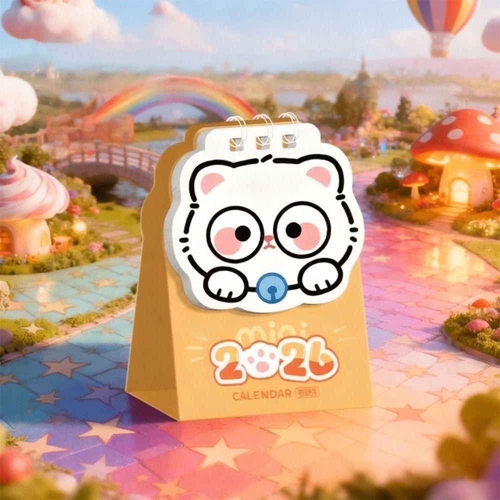 Мультяшный Кот 2026 Настольный Календарь Мини Планировщик Расписания Милый Календарь на Спирали Настольные Украшения