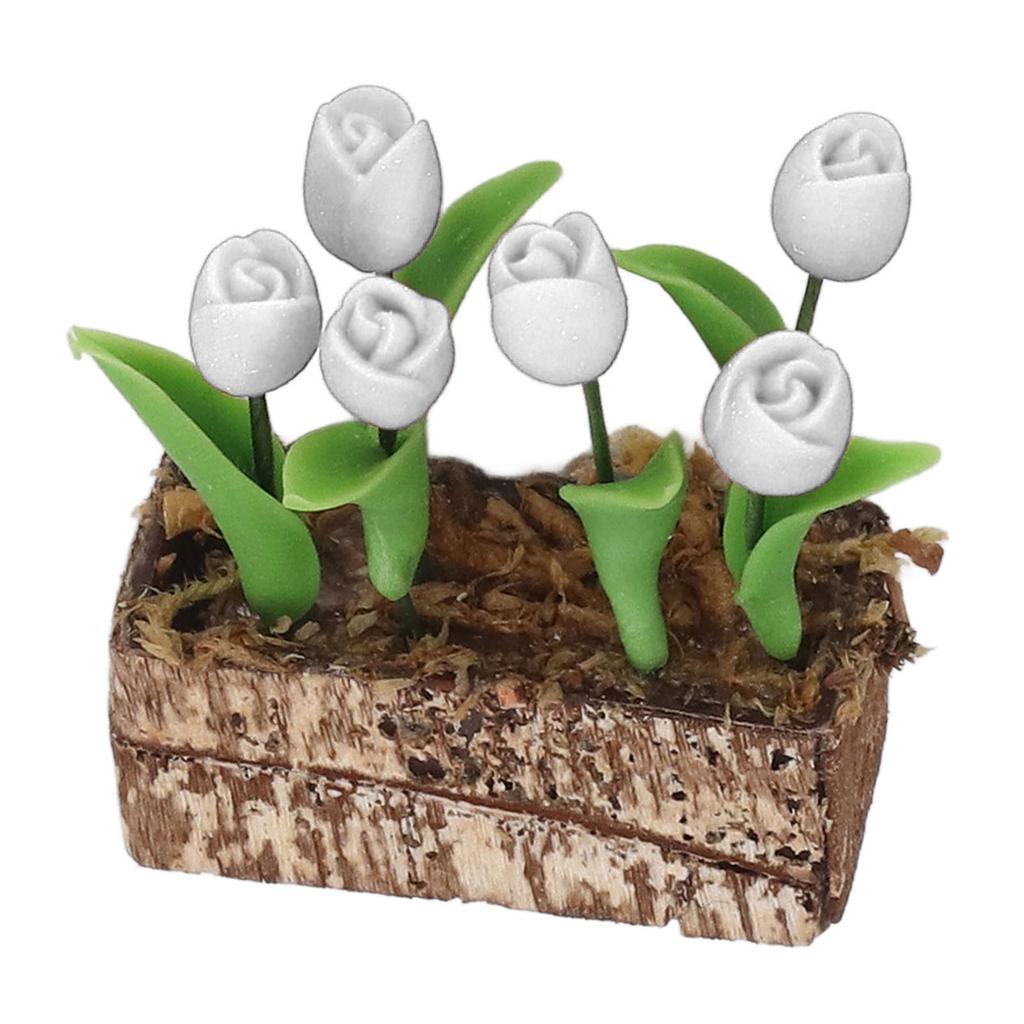 Artificial Tulips Flower Ornament 1:12 Doll House Garden Decor Simulated Model Miniature Accessory White