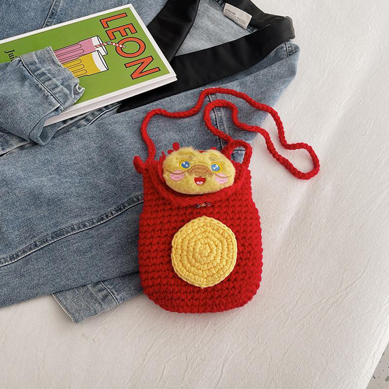 Adorable Girl's Dragon Year Mini Crossbody Bag Cute Knitted Coin Purse For Kids