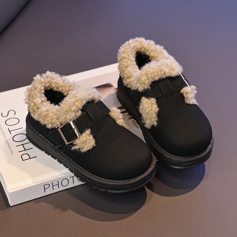 Kids Snow Shoes Retro Fashion Boys Girls Casual Shoes Suede Warm Round Toes Winter New Children Flat Shoes Soft Bottom