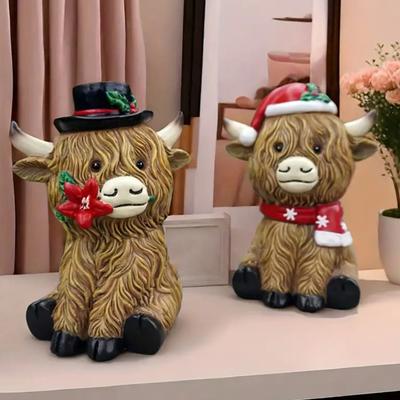 Рождественская статуэтка коровы из смолы, украшение в виде коровы в горах, праздничная настольная статуэтка коровы в фермерском доме для