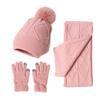 3Pcs/Set Women Winter Hat Scarf Gloves Set Plush Ball Decor Rhombus Texture Knitting Hat Long Scarf Touch Screen Gloves Set