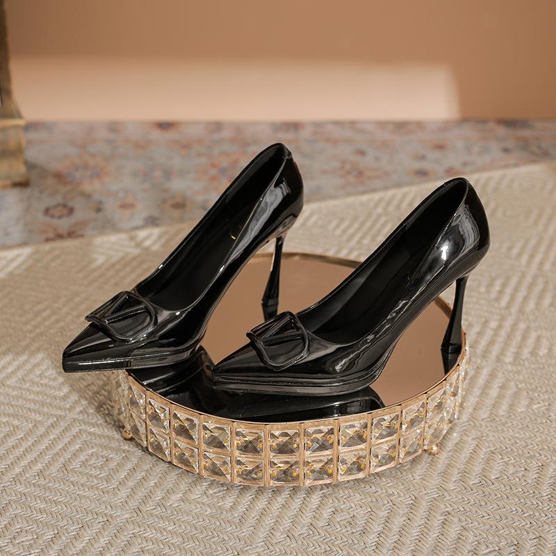 Туфли-лодочки на высоком каблуке с V-образным вырезом, женские водонепроницаемые, с острым носком, на тонком каблуке, с открытым верхом, одинарные туфли, элегантный темперамент, универсальная женская обувь