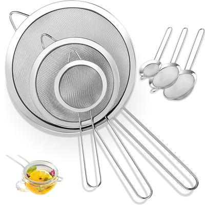 3 шт./комплект Супер Проволочное Сито Extra Fine Mesh с Ручкой, Набор Металлических Ситечек-Просеивателей, Сито из Нержавеющей Стали Мелкое Сито