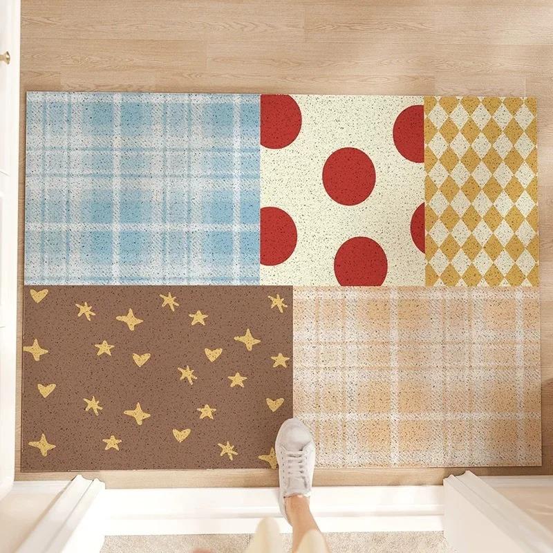 Пастельный Милый Матовый Лоскутный Узор Коврик с Проволочной Петлей Износостойкий Нескользящий Бытовой Коврик для Пола у Входной Двери