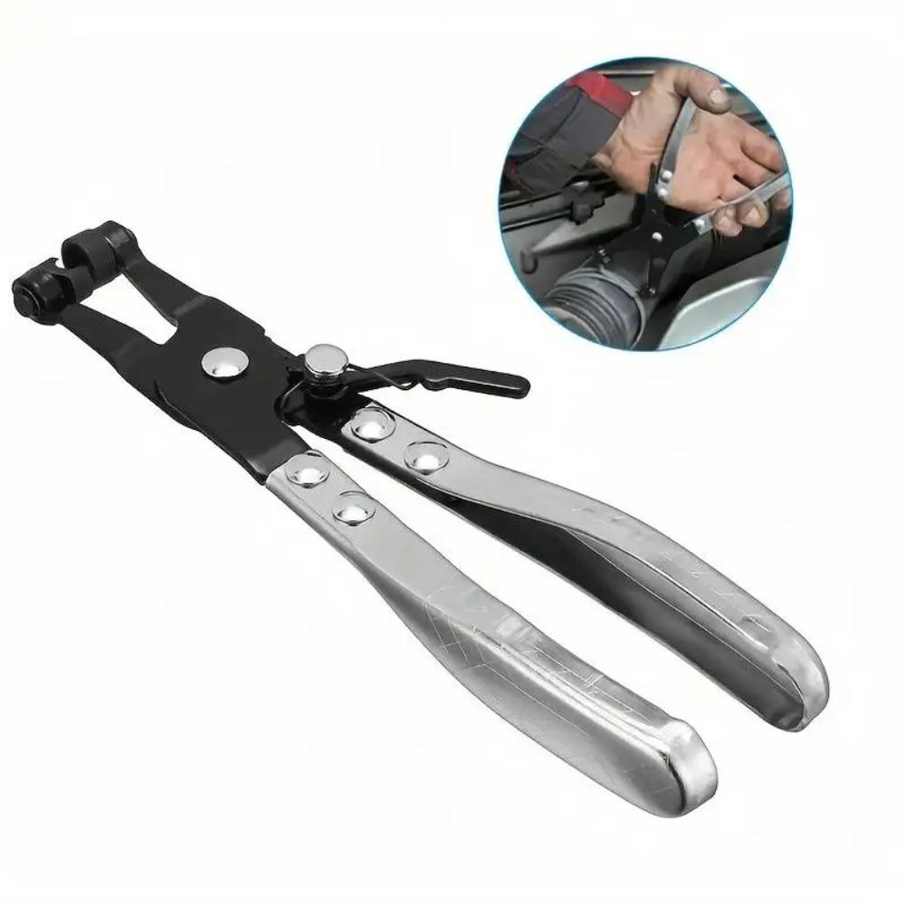 Плоскогубцы для хомутов для шлангов водопроводных труб автомобиля. Зажим с поворотным приводом. Инструмент для фиксации губок. Снятие и установка кольцевых плоских хомутов для шлангов.