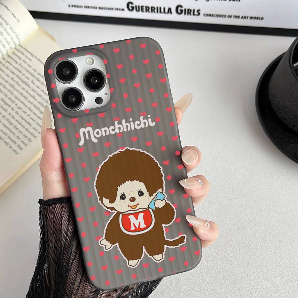 Cute M-monchhichis-s For IPhone 17 16 15 Plus Pro Max 12 14 Plus 11 13 Wave Corrugated Stripe Funda Phone Cover