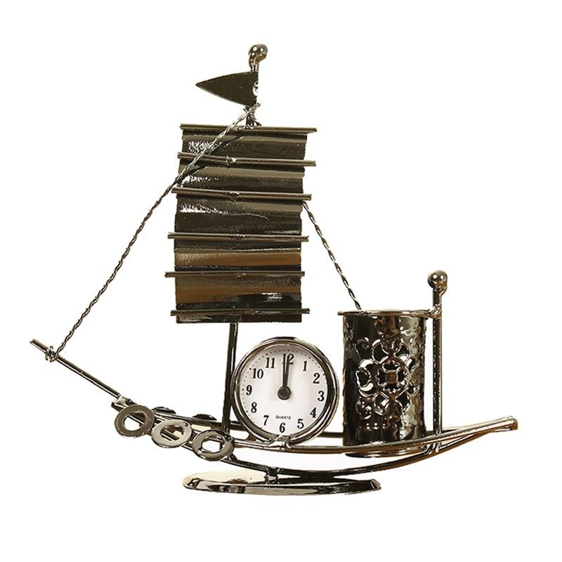 Высокое качество Ретро Парусные часы Металлические навигационные настольные часы Настольные винтажные держатели для ручек Статуэтки часов Классический домашний декор
